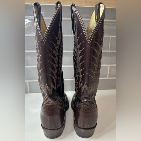 Vintage Dan Post Leather Brown Cowboy Boots Size 10D - Picture 6 of 16